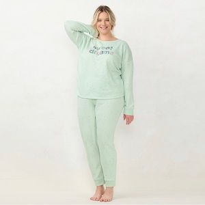 LC Lauren Conrad Cozy Long Sleeve Pajama Set Light Green Geo